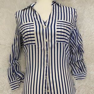 Express royal blue & white striped casual blouse